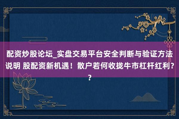 配资炒股论坛_实盘交易平台安全判断与验证方法说明 股配资新机遇!散户若何收拢牛市杠杆红利?