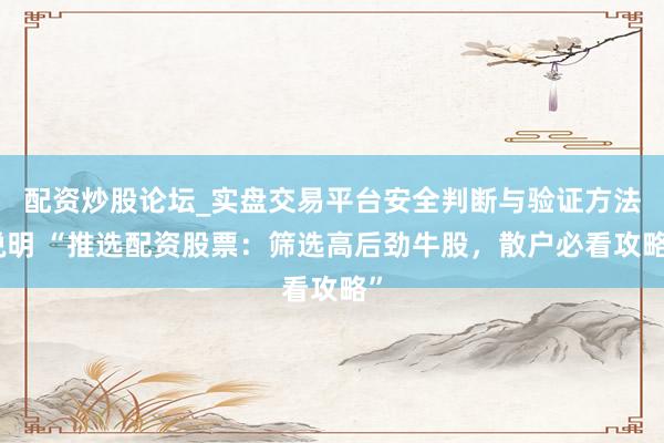 配资炒股论坛_实盘交易平台安全判断与验证方法说明 “推选配资股票：筛选高后劲牛股，散户必看攻略”