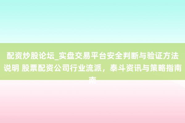 配资炒股论坛_实盘交易平台安全判断与验证方法说明 股票配资公司行业流派，泰斗资讯与策略指南